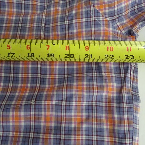 Faconnable Club Long Sleeve Blue Orange Plaid Button Down Shirt Men Size L - Picture 9 of 11